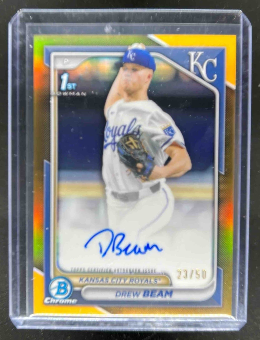 2024 Bowman Draft Drew Beam Chrome Auto Gold Refractor 1st Prospect #/50 Royals