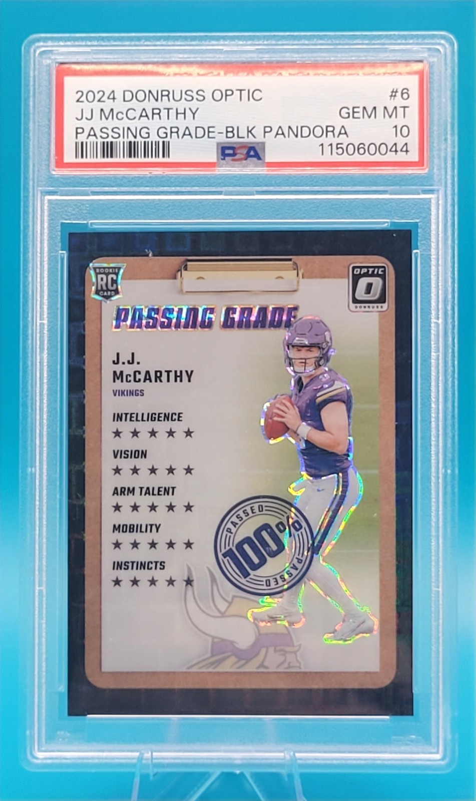 2024 Donruss Optic JJ McCarthy Passing Grade Black Pandora /25 RC PSA 10