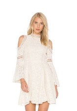 Alice + Olivia Enya Embroidered Cream Cold Shoulder Dress 4 Long Sleeve Mini