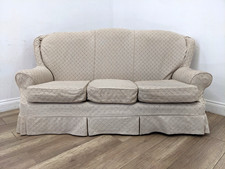 SOFA 3 Seater Wingback Cream Patterned Fabric High Back Castors FREE DELIVERY