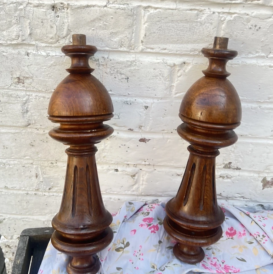 Par de postes buffet de madera tallada antigua francesa de 13" columnas muebles de roble Foto 2 de 4