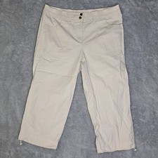 Chicos Size 1 Capri Pants Beige Button Front Casual Drawstring Hem Summer Style
