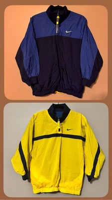VINTAGE 90s Rare NIKE Reversible Windbreaker 1/2 Zip Medium (10-12) Blue/Yellow