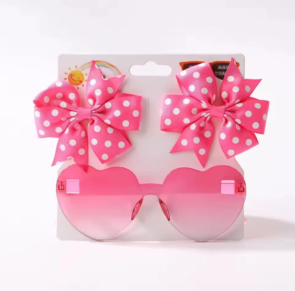 Conjunto de 3 piezas de gafas de sol con lazos para el cabello y corazón para niños pinzas para el cabello accesorios regalo Foto 3 de 3