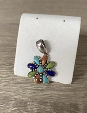 925 sterling silver amazing multi stone flower handmade pendant