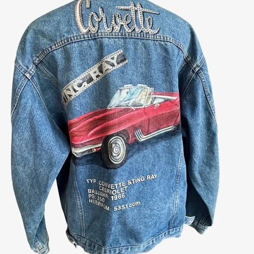 Lily Farouche Denim Jacket ReWorked Hand Painted Corvette Stingray Art to Wear image 2