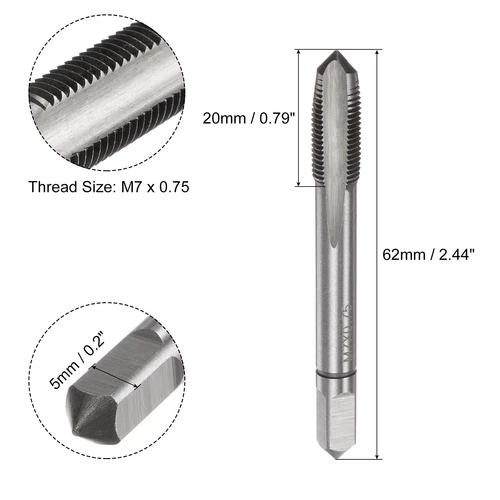 M7 x 0.75 Alloy Tool Steel Taper/Bottom Thread Taps Metric Hand Tap Set 1 Pair - Picture 2 of 7