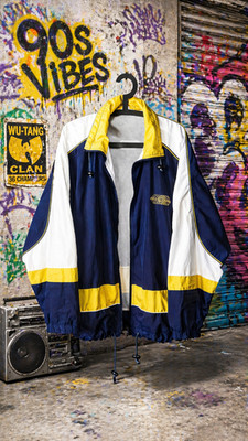 Pro Line Vintage 90s Track Jacket Windbreaker XL Navy Gelb Retro Top Zustand