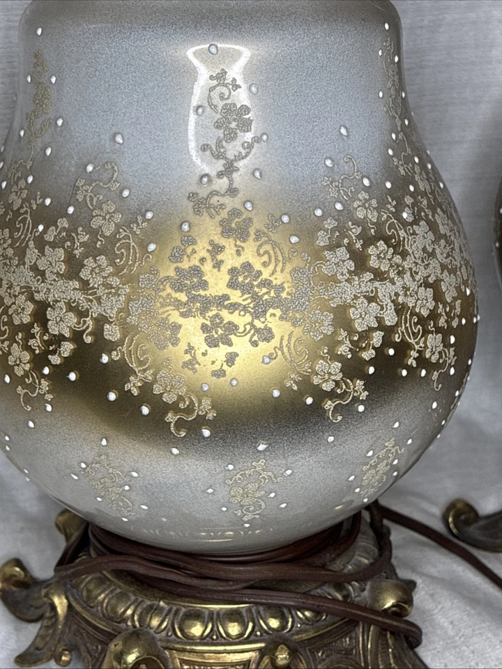 De colección Carl Falkenstein Hollywood Regency Lámpara de vidrio pintado a mano Juego de cristal de latón Foto 2 de 4