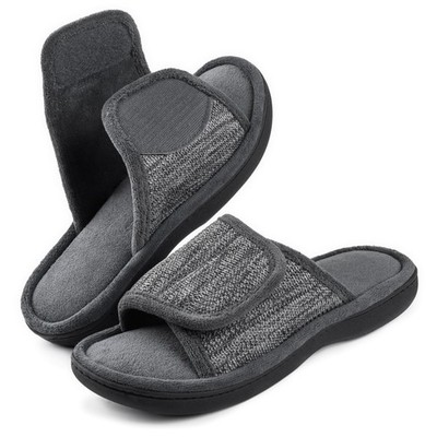 Men's Adjustable Wrap Memory Foam Slide Slipper, 44/45 EU, Grey