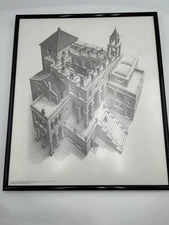 VTG M. C. Escher ASCENDING & DESCENDING Lithograph Poster Framed 22x28 1996