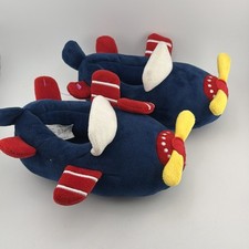 Wonder Nation Plush Slippers Toddler Size 7-8 Prop Airplane Blue Red