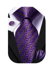 Mens Paisely Silk Tie for Men Necktie and Pocket Square Set Gold Purples
