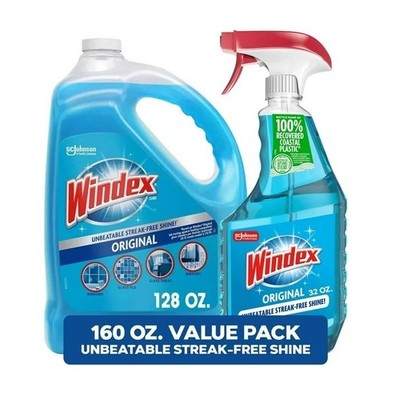 Windex Original Glass Cleaner, 1 spray bottle + 128 fl.oz Refill, Free Shipping.