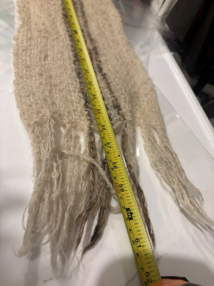 Bufanda de lana tejida MCM vintage flecos crema Cottagecore bosque ninfa envoltura marrón Foto 4 de 4