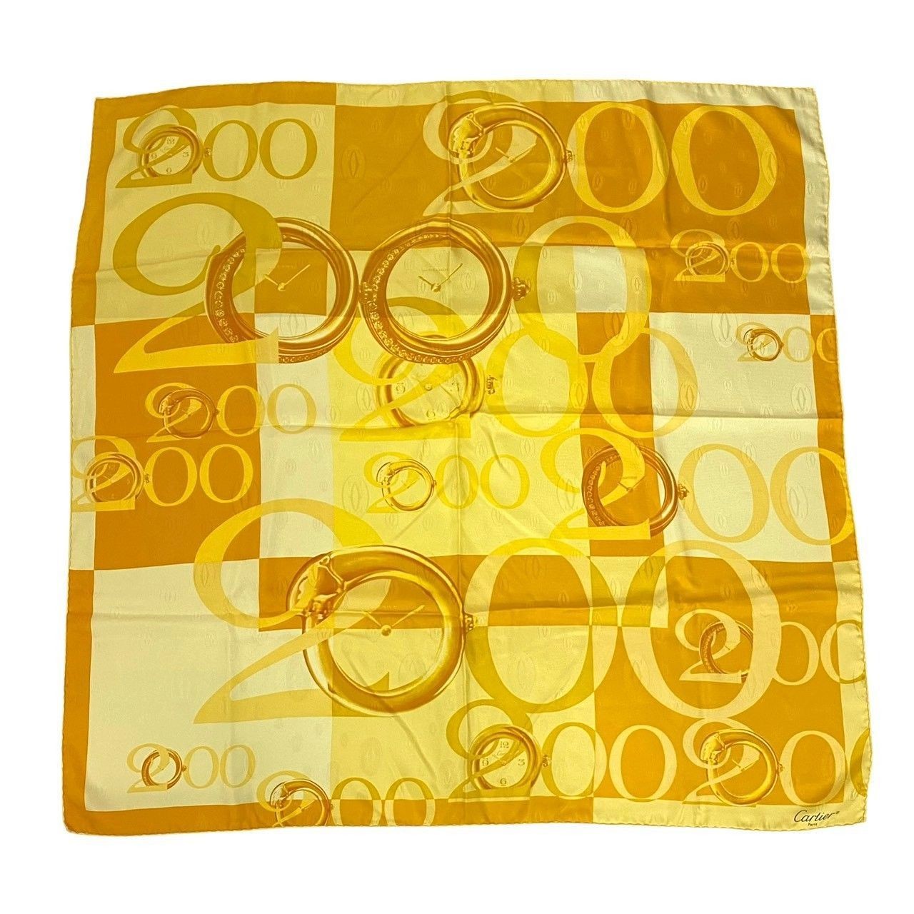 Cartier Clock Pattern Silk Square Scarf Yellow Or… - image 2