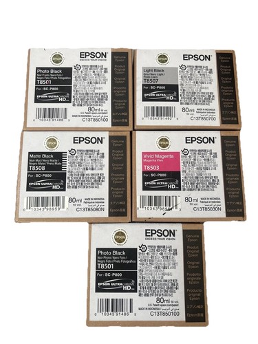 (5) GENUINE EPSON P800 PRINTER INK CARTRIDGES T850 sc-p800 Exp 2024/2026 - 第 1/2 張圖片