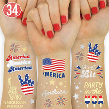 Fourth of July Decorations Tattoos - 34 Styles  Red White and Blue Party Suppli