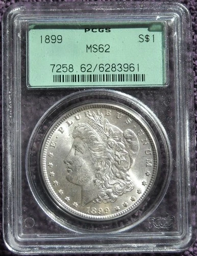 1899 P MORGAN SILVER DOLLAR PCGS MS62 OLD GREEN LABEL