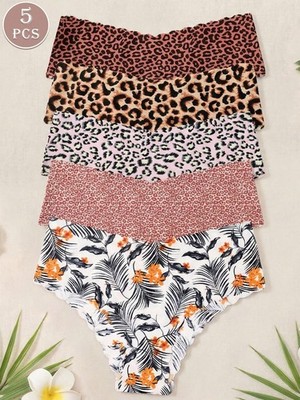5er Set Damen nahtlose Bikinihosen im Leopardenmuster Bequeme Billig24