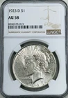 1923 D Peace Silver Dollar NGC AU58 Better Date/Mint Peace