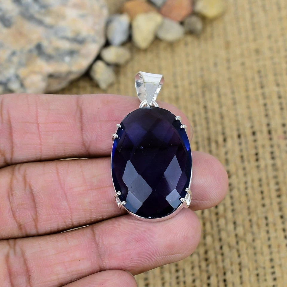 Colgante de plata de ley 925 hecho a mano con piedras preciosas de iolita joyería regalo de acción de gracias Foto 2 de 4