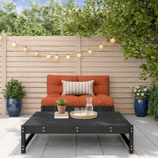 2-tlg. Garten Lounge Set Gartensofa Terasse Hocker Schwarz Massivholz Kiefer