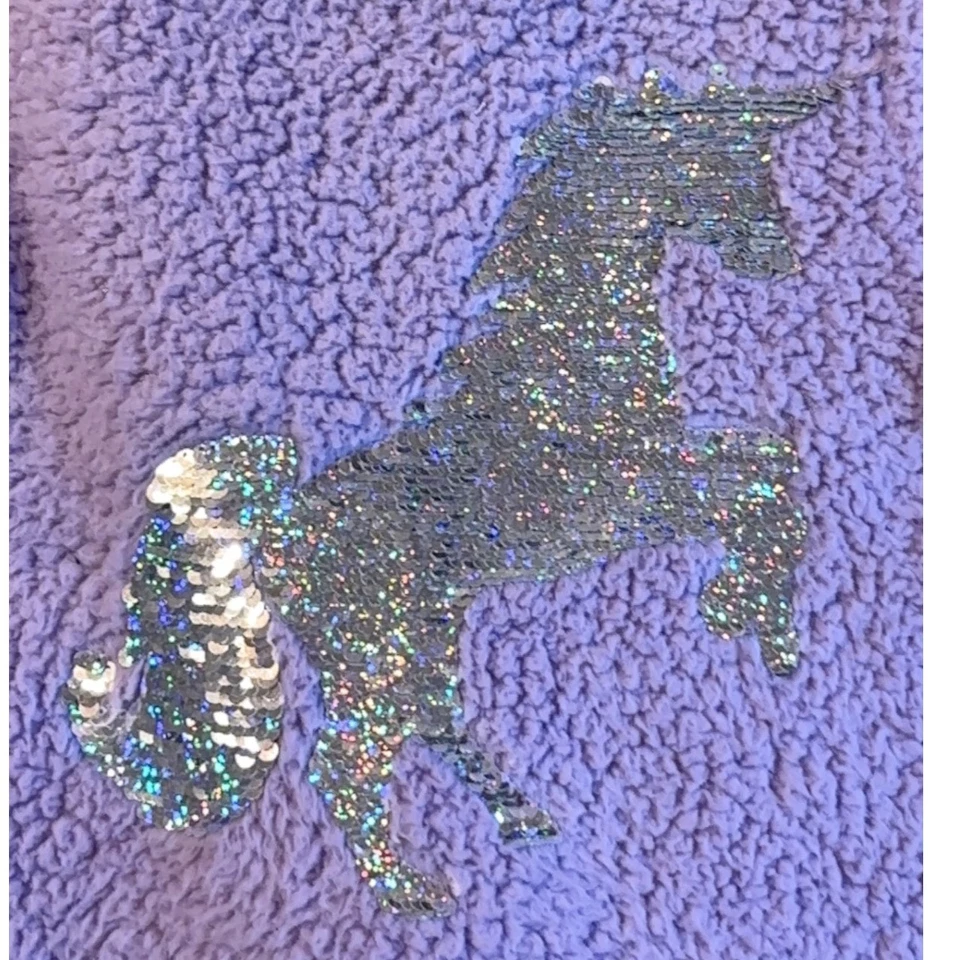 Limited Too Girls Púrpura Polar Sudadera con Capucha Unicornio Lentejuelas Pullover Suéter Talla 10 Foto 2 de 4