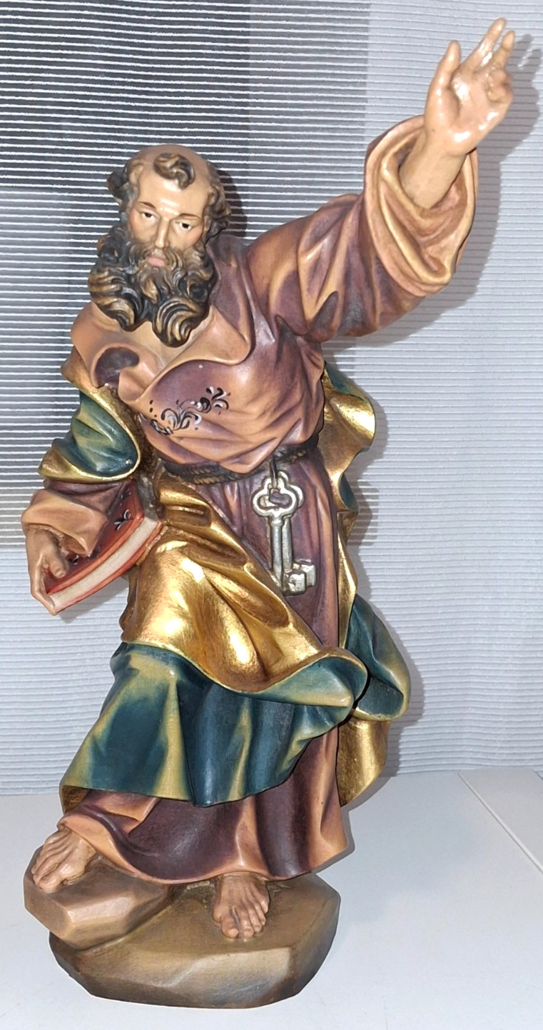 Holzfigur geschnitzt, Hl., heiliger Petrus, 30cm, Handarbeit, Grödnertal, TOP76K