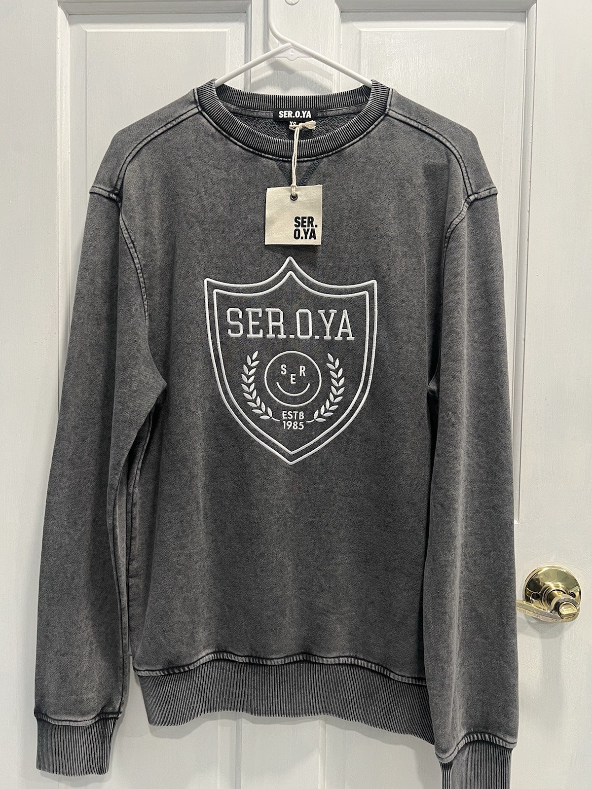 SER.O.YA Issac OVERSIZED Crew Neck Vintage Black French Terry Sweatshirt SIZE XS