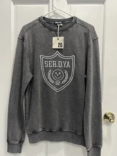 SER.O.YA Issac OVERSIZED Crew Neck Vintage Black French Terry Sweatshirt SIZE XS