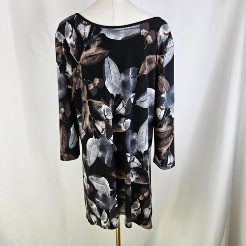Clara Sun Woo Tunic Top Large 3/4 Sleeve Scoop Neck Side Slit Leaf Print - Picture 5 of 9