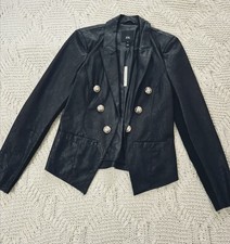 River Island Black Faux Leather Blazer With Gold Button Detailing