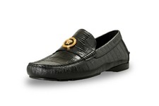Versace Men's Black Leather Croc Print Medusa Driver Loafers Shoes US 10 IT 43