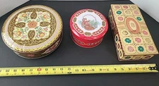 Christmas Vintage Baret Ware Bisquit Cookie Tin Hong Kong England Lot Of 3