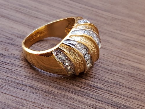 Vintage 14K Yellow Gold Plated Dome Clear Rhinestones Ring Size 5 - Picture 4 of 10
