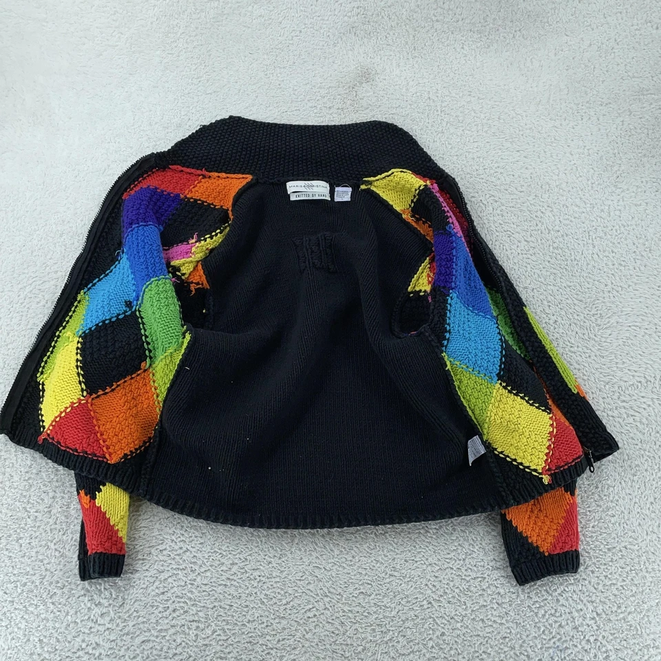 Marisa Christina 手工针织彩虹拉链开衫毛衣女式大号 Argyle — 第 3/4 张图片