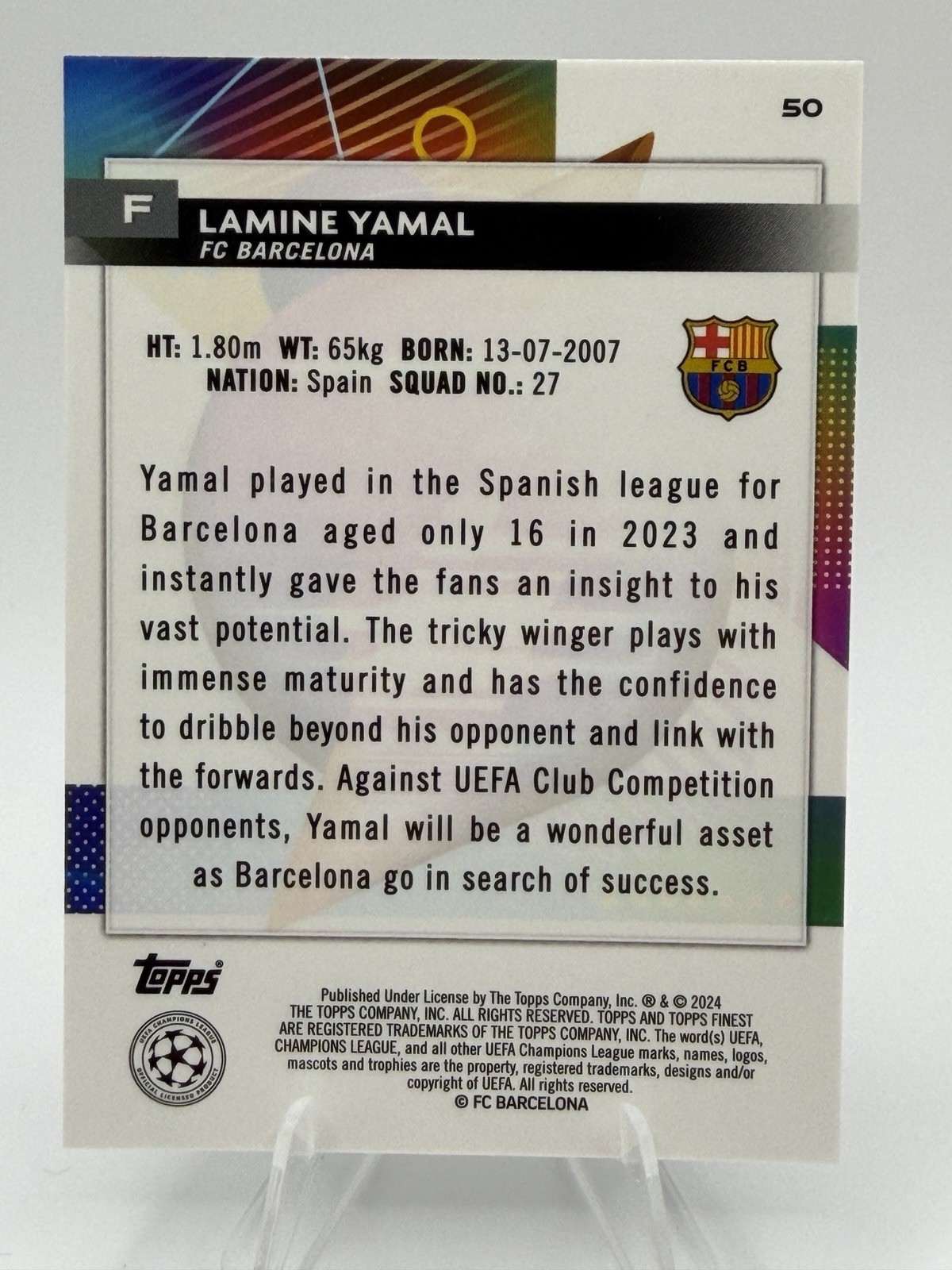 2023 Topps Finest Lamine Yamal UEFA Rookie #50 (RC) view 3