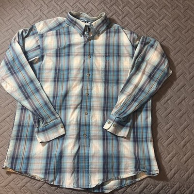 Ariat Pro Series Fitted Mens Blue Plaid Long Sleeve Button Down Shirt Sz XL