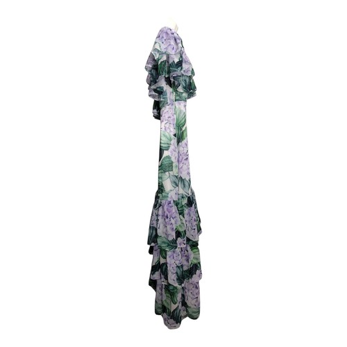 Alexia Admor Dress Women Size 4 Hydrangea Print Maxi Ruffle Off The Shoulder - Picture 4 of 12