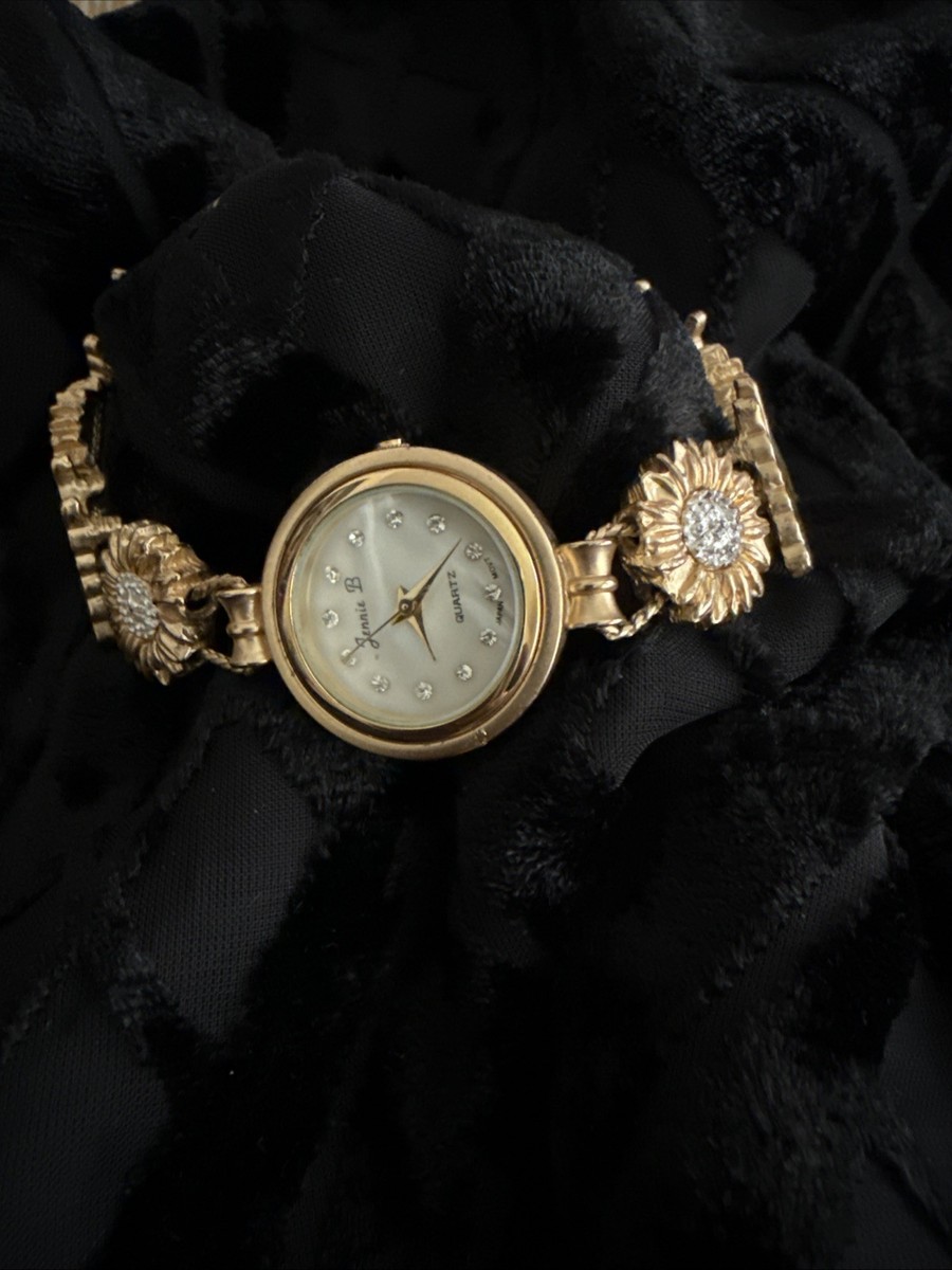 Jennie B Vintage Sliding Butterfly and sunflower Charm Band Watch