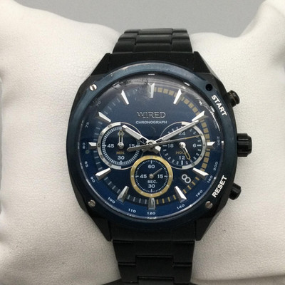 【16523様】✨ノーロゴクロノグラフ✨ ブラック 黒文字盤 y2k Seiko Wired Mens Watch 43mm Blue Dial VK63-KJB0 Chronograph New