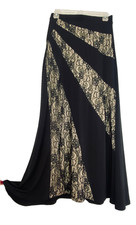 Vintage 1990s black lace VENUS maxi skirt S mermaid stretch sheer patchwork