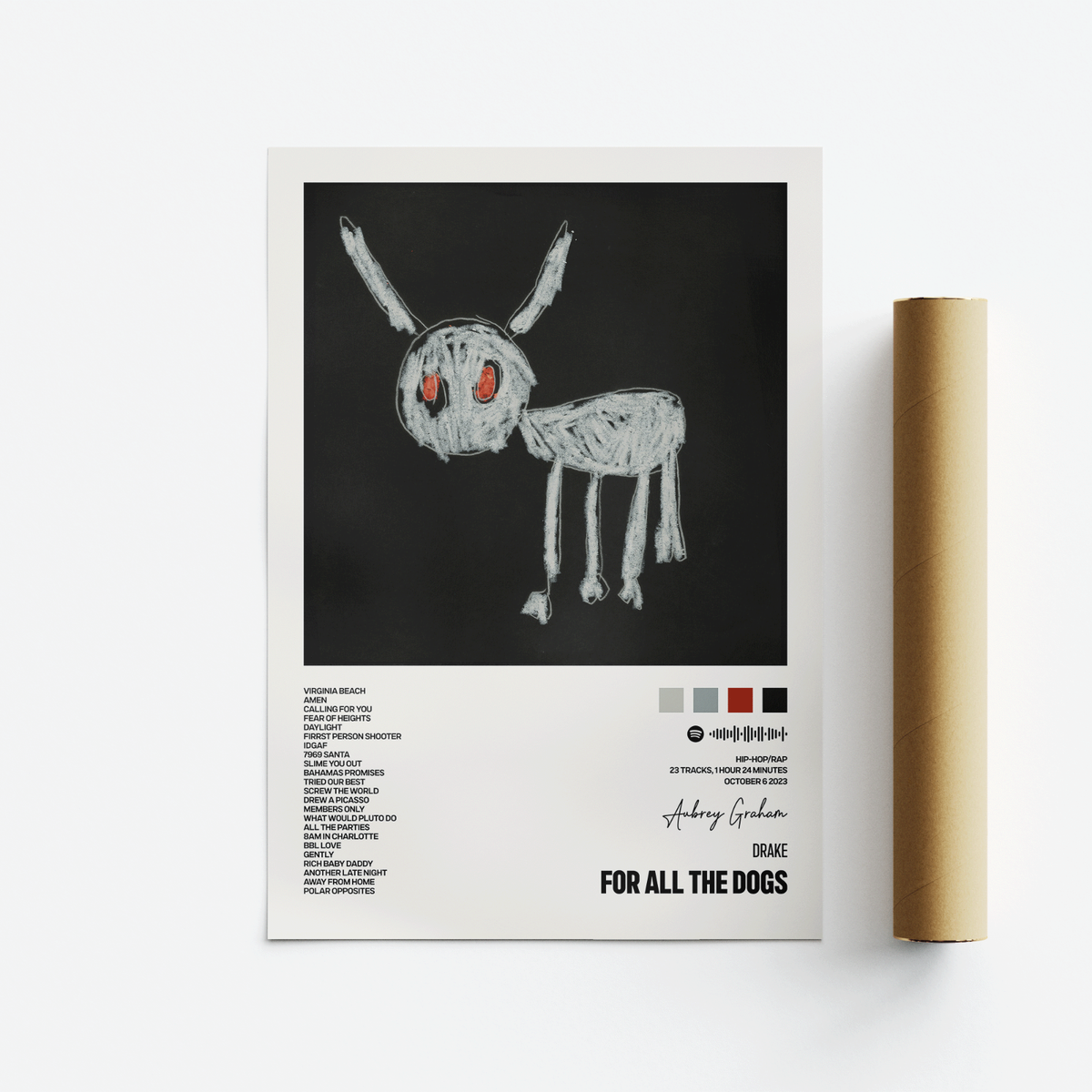 Drake, For All The Dogs, Album Art Poster, Print, Music, Tracklist