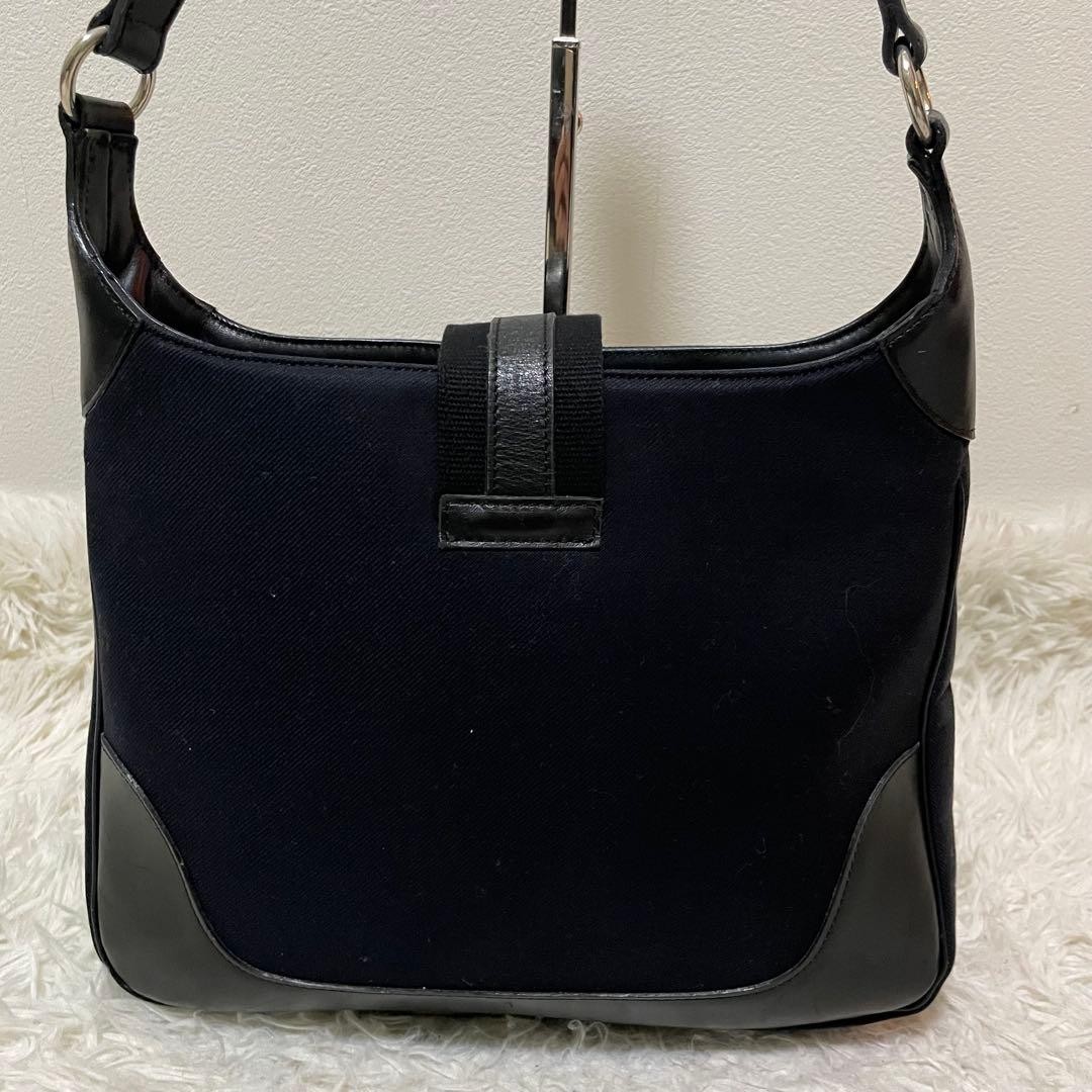 Burberry Blue Label One Shoulder Bag Dark Navy Leather Horse Logo Hobo Bag New thumbnail 3