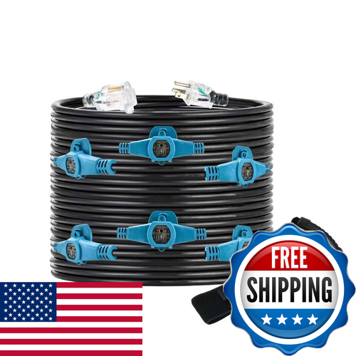 Kjtma 25Ft 12 Gauge Multi Outlet Outdoor Power Extension Cord Multiple Evenly - Picture 1 of 6