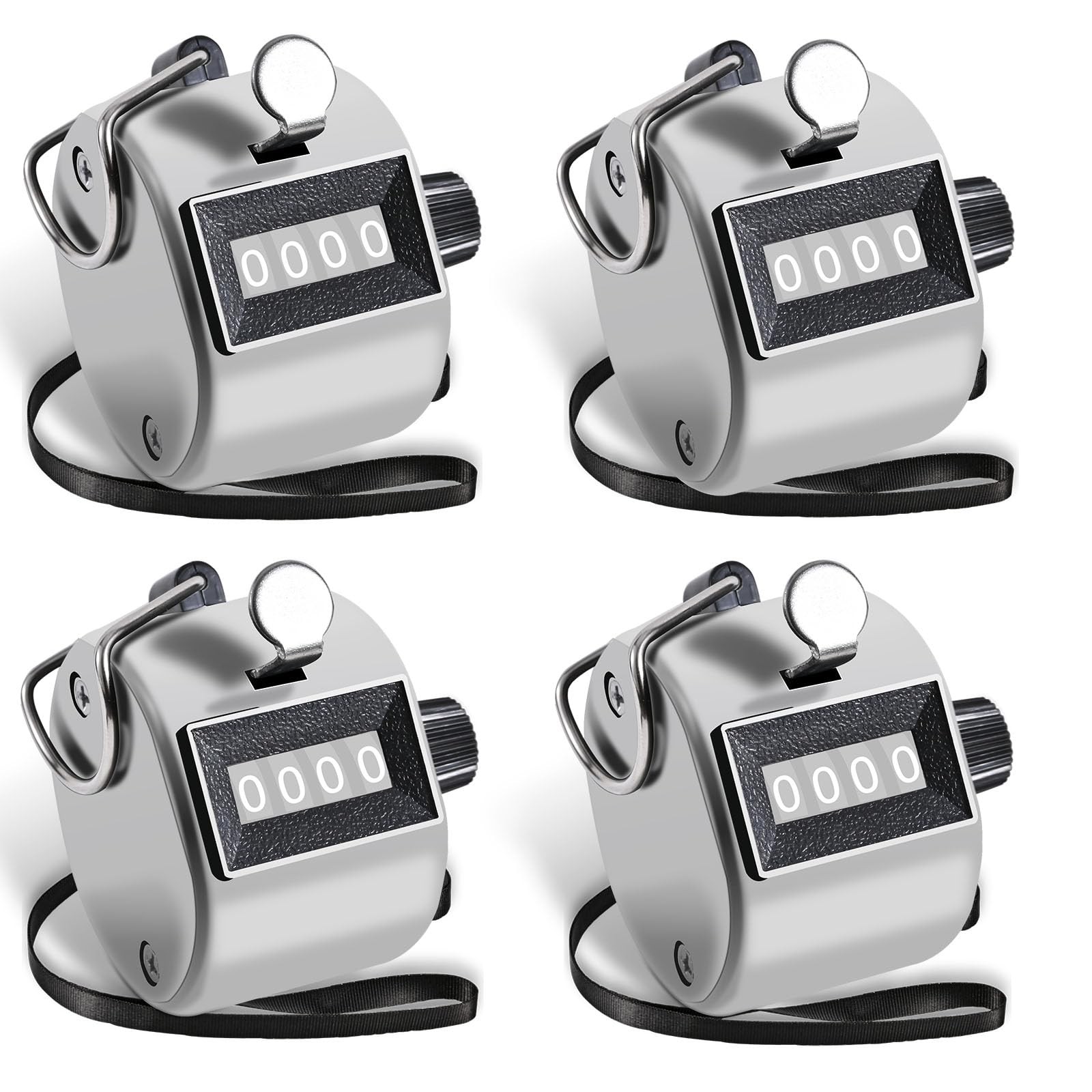 4 Pack Metal Handheld Tally Counters 4-Digit Mechanical Clicker 0-9999 Lanyards