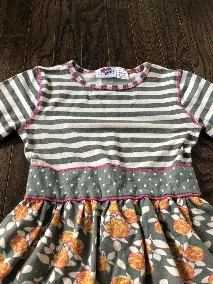 Vestido Ann Loren Niñas 7/8 Gris/Crema/Rosa Multi-Diseño Manga Larga Línea A Algodón Foto 4 de 4