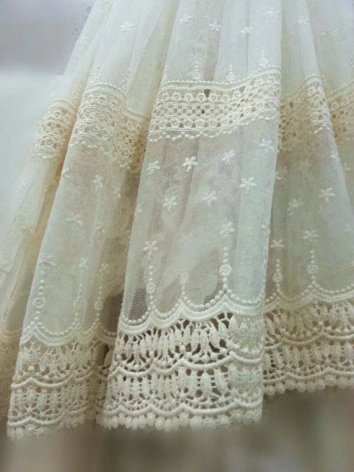 Vintage Crochet Cotton Floral Tulle Lace Fabric DIY Bridal Dress Curtain Fabric - Image 2 of 4