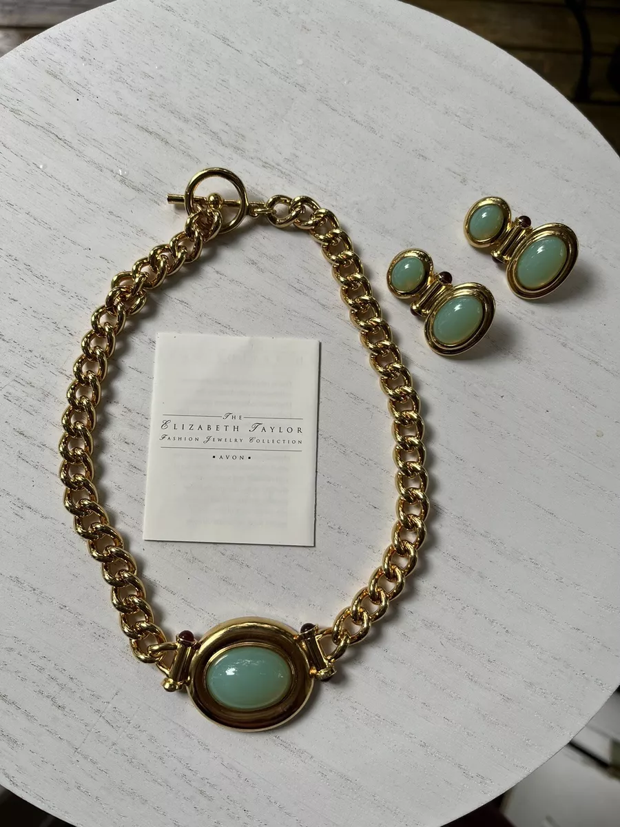 Vintage Elizabeth Taylor Avon Jewelry Green Opaline eBay